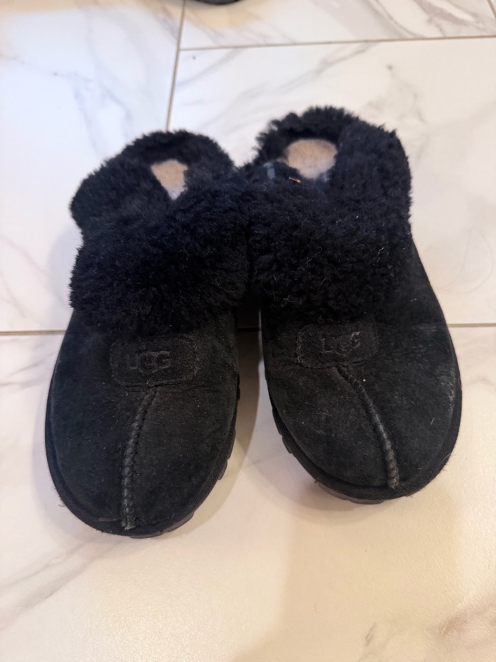 UGG Black Plush Slippers